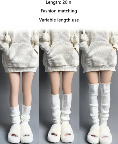 Vista 4 de LAYOWT Calentadores de piernas para mujer, calcetines largos de punto gótico, polainas hasta la rodilla, kawaii, japonés, para invierno, puños