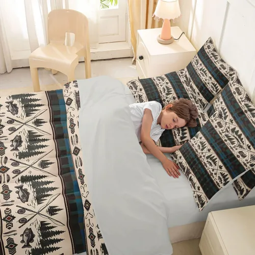 Vista 78 de Feelyou Juego de edredón de ciervo con sábanas – Tamaño Queen 7 piezas Juego de ropa de cama infantil de caza rústica – Cama de ciervo de cabaña
