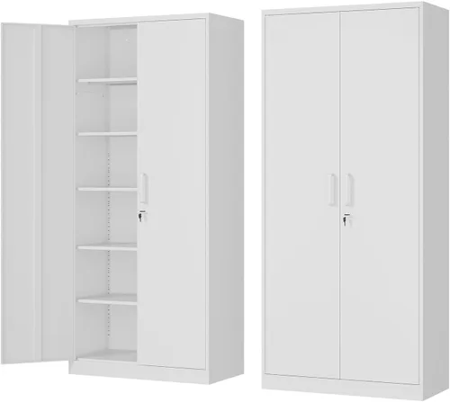 Vista 13 de Fesbos Armario de almacenamiento de metal, archivadores de acero de 36 pulgadas de alto con puertas con cerradura y estantes ajustables, gabinete