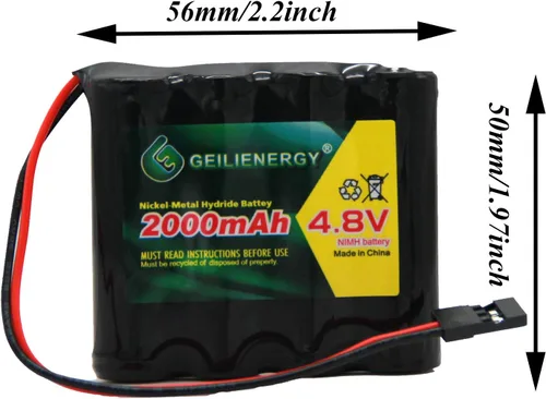 Vista 2 de NiMh Receiver RX - Batería recargable de 4.8 V 2000 mAh con conector Hitec para receptores RC, aviones RC y más (paquete de 1)