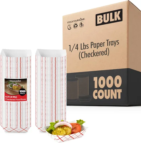 Vista 9 de Botes pequeños de papel para alimentos (paquete de 100) bandejas desechables de 1 libra a cuadros rojos y blancos, botes de comida ecológicos, botes