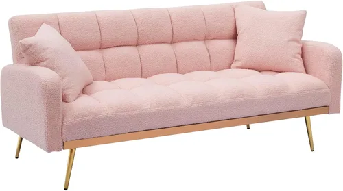 Vista 8 de Sofá biplaza convertible tipo futón reversible, sofá biplaza plegable, cama de invitados tapizada con forro polar tapizado, sofá cama convertible