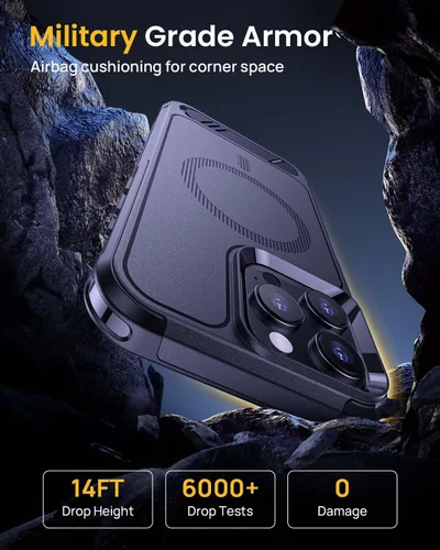 Vista 5 de Lanhiem Funda magnética para iPhone 16 Pro Max, [protector de pantalla de privacidad antiespía] protección contra caídas de grado mil, soporte