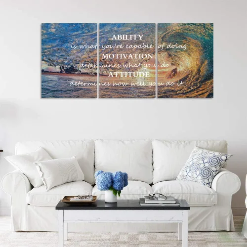Vista 6 de Pósteres inspiradores motivacionales para pared, pintura en lienzo con diseño de salida del sol, mar azul, océano, paisaje natural, decoración
