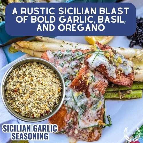 Vista 2 de Condimento de ajo siciliano Todo natural Sin OMG 1.8 oz (51 g) Mezcla de especias gourmet Lote pequeño Masaje artesanal Paquete