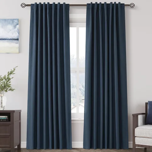 Vista 87 de Nanspring Cortinas de lino 100% opacas para dormitorio, 96 pulgadas de largo, con pestaña trasera, bolsillo para barra, aislamiento térmico, cortina