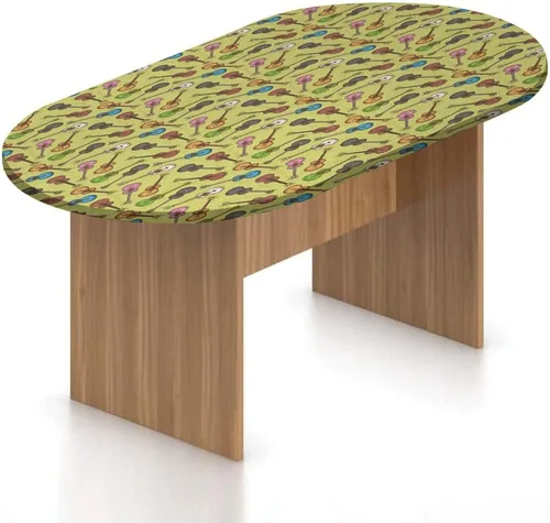 Vista 19 de Mantel ajustable ovalado de poliéster elástico de fantasía, diseño de casa del bosque en musgo, diseño de bosque encantado, se adapta a mesas