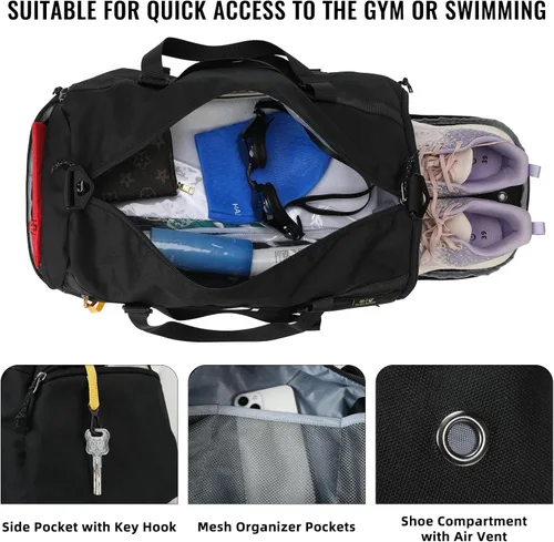 Vista 3 de SKYSPER Bolsa de deporte pequeña para gimnasio para hombres y mujeres, bolsa de viaje para llevar durante la noche para el fin de semana, natación