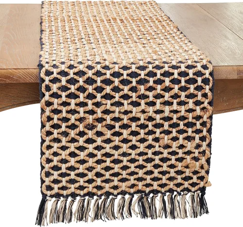 Vista 4 de Saro Lifestyle Camino de mesa de cuerda de yute natural, gris, 16 x 72 pulgadas