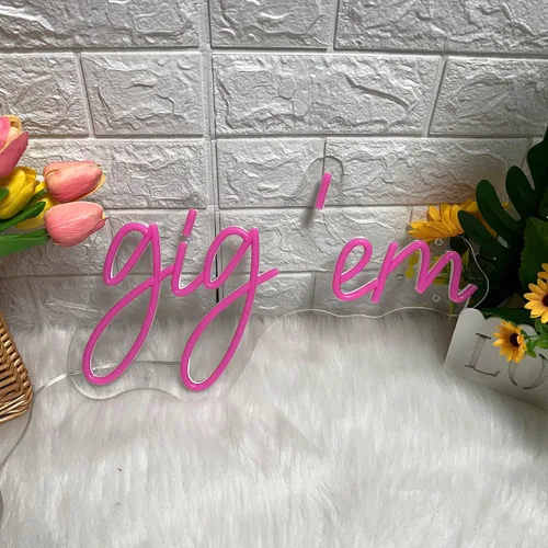Vista 3 de Gig'em Aggies - Letrero de neón LED rosa para decoración de pared, funciona con USB, para concierto, dormitorio de niñas, decoración de habitación