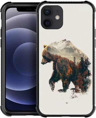 Vista 270 de Funda compatible con iPhone 8 Plus, diseño de oso de bosque otoñal, a prueba de golpes, antiarañazos, carcasa trasera de policarbonato duro