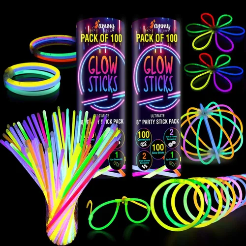 Vista 5 de Ammy Glow Paquete de 205 piezas de palitos brillantes para fiestas a granel - Suministros de fiesta que brillan en la oscuridad con pulseras