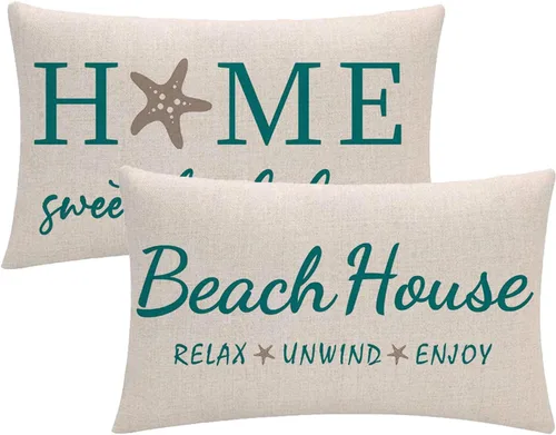 Vista 7 de 7COLORROOM Paquete de 2 fundas de almohada decorativas para casa de playa, relajante, disfrutar, relajarse, estrellas de mar, rectangulares, fundas