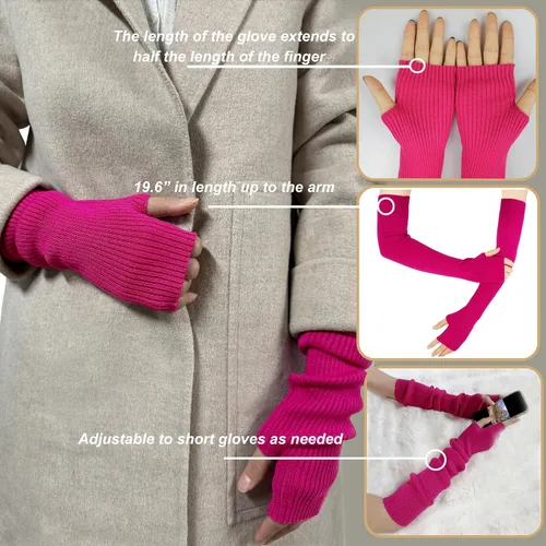 Vista 3 de Guantes cálidos de cachemira de brazo largo para mujer, guantes de invierno acogedores sin dedos, calentadores de brazos suaves, gran regalo
