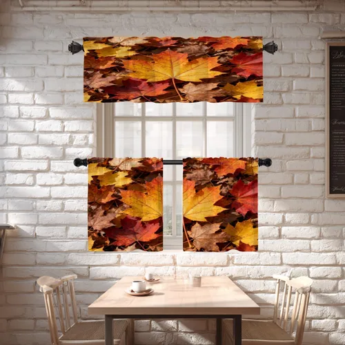 Vista 76 de Shrahala Orange Autumn Autumn Blackout Curtain Tiers, Fall Kitchen Valance Light Blocking Tier Drapes with Rod Pocket, 2 Pack 26 X 24 in