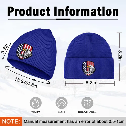 Vista 2 de Gorros para hombre, cálidos sombreros de invierno con bandera americana, águila calva, bordados, de punto suave, con diseño de calavera, 6 34-7 14