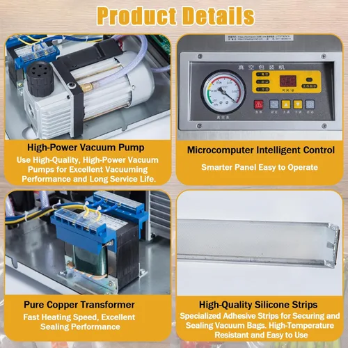 Vista 4 de Commercial Chamber Vacuum Packing Machine with Cutter for Dry, Wet, Oily, and Powder Food Storage