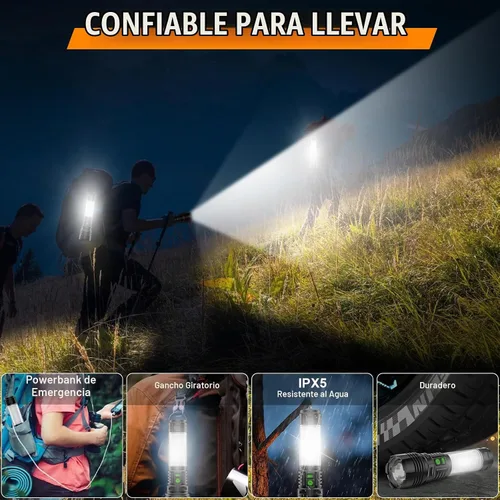 Vista 6 de Linterna LED Recargable de Linterna de 2000 Lúmenes Altos - con Linternas de Camping, Linterna LED Súper Brillante de Largo Alcance para Camping, 5