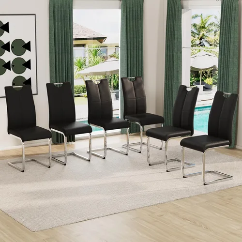 Vista 36 de Juego de sillas de comedor modernas (2 unidades) de piel sintética PU con respaldo alto tapizadas con patas doradas de metal para cocina y comedor