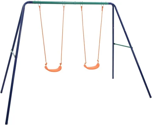 Vista 10 de Juego de columpios para niños con anillos de gimnasia y 4 asientos, juego de deslizadores de metal con marco de acero y 2 asientos de columpio con 1