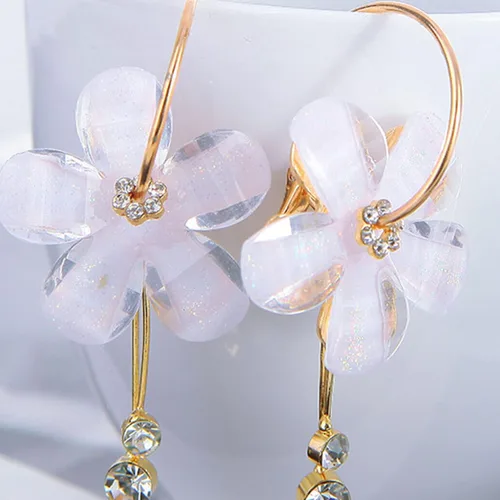 Vista 8 de 1 par de aretes colgantes con forma de gota y colgante, aretes colgantes florales con diamantes de imitación para mujeres, adolescentes, niñas