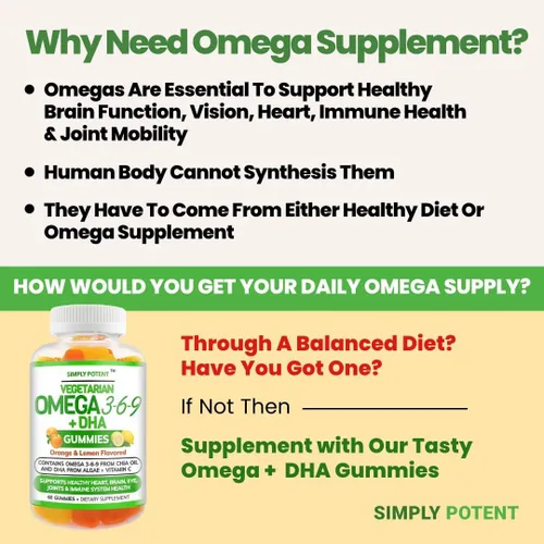 Vista 3 de Simply Potent Omega 3 - Gomitas de aceite de pescado sin pescado sin krill, suplemento vegetariano sin erupciones para hombres, mujeres y niños
