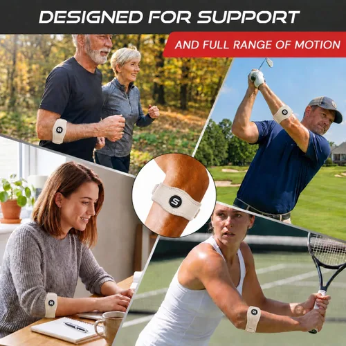 Vista 6 de Sleeve Stars - Codera de Codo de Tenis para Mujeres - Correa de Tenis Ajustable, Codera de Codo de Golfista para Hombres, Contrafuerza para Codo