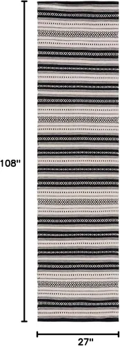 Vista 2 de SAFAVIEH Montauk Collection - Alfombra de pasillo de 9 pies, color negro y marfil, diseño bohemio, ideal para zonas de alto tráfico en pasillo, baño