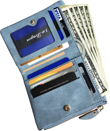 Vista 4 de AOXONEL Cartera pequeña de cuero plegable para mujer, mini monedero con cremallera, bolsillo para tarjeta de identificación, delgado y compacto