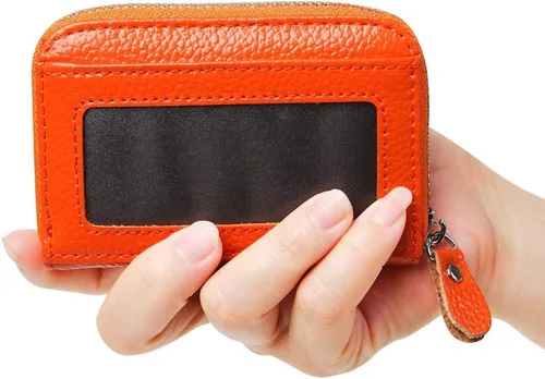 Vista 5 de Cartera de acordeón de cuero con bloqueo RFID con 12 ranuras para tarjetas de crédito