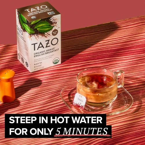Vista 5 de Bolsas de té Tazo Organic Awake English Breakfast, té negro atrevido y tradicional al estilo desayuno, 144 bolsas de té en total