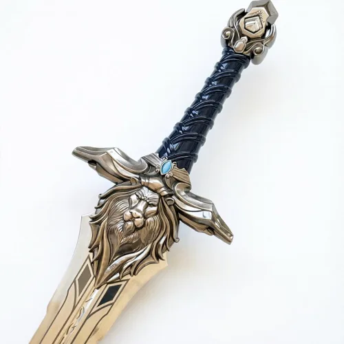 Vista 3 de 45.2-inch Ryan King Lion Sword with a Display Plaque,Stainless Steel, Lion Head Relief Design, Suitable for cosplayand Collecting Plateado