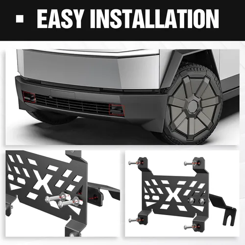 Vista 6 de Marco de Placa de Matrícula Frontal Compatible con Tesla Cybertruck 2024 2025 2026, Soporte de Placa de Matrícula sin Taladro con Antirrobo, Kit