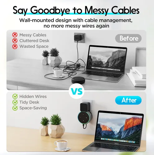 Vista 5 de Soporte de pared para Dot 3ª generación, accesorios para ahorrar espacio, soporte Alexa, accesorios Dot 3 con gestión de cables integrada sin cables