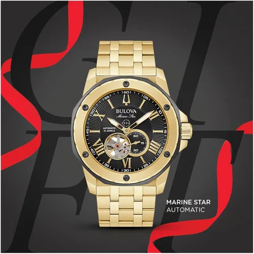 Vista 4 de Bulova Reloj de pulsera Marine Star negro y dorado para hombre 1.772 in 98A273, Negro -, Casual, buceador, vestidoformal