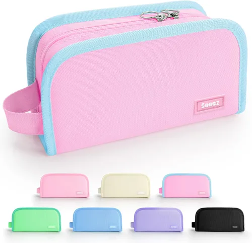 Vista 7 de Sooez - Estuche para lápices con apertura amplia, estuche organizador de gran capacidad para artículos de papelería, bolsa estética para lápices