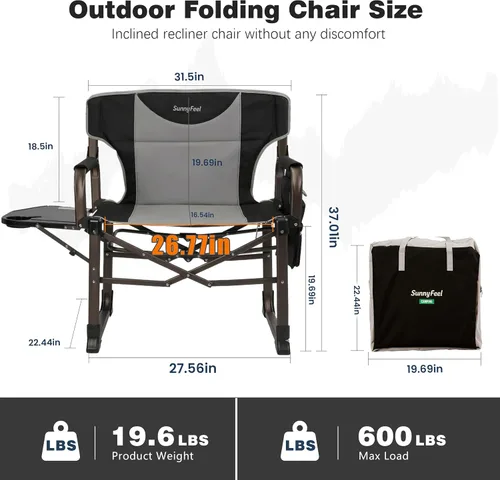 Vista 3 de SUNNYFEEL Silla de directores de campamento de gran tamaño, paquete de 2 sillas de campamento plegables portátiles para adultos, soporta 600 libras
