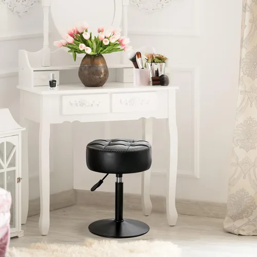 Vista 3 de LUE BONA Taburete de tocador ajustable, silla giratoria de 360° para sala de maquillaje, taburete negro para tocador, pequeños taburetes de tocador