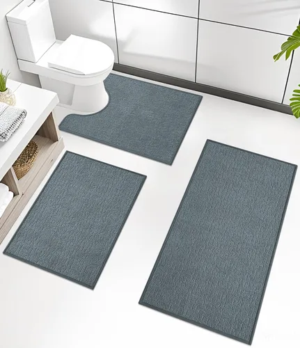 Vista 23 de Chakme Juego de 2 alfombras de baño ultrafinas, absorbentes, antideslizantes, lavables a máquina, color negro, 17 x 24 pulgadas / 17 x 30 pulgadas