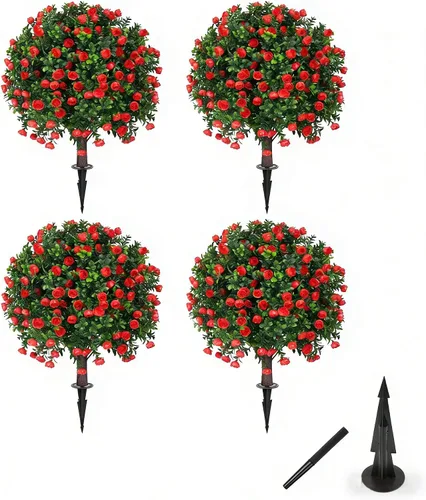 Vista 10 de Paquete de 4 árboles topiarios artificiales de lavanda de 24 pulgadas