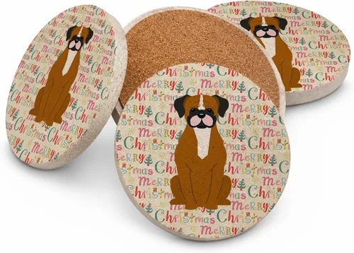 Vista 24 de Abyssinian Sand Terrier Merry Christmas - Posavasos grandes de piedra arenisca (4 unidades)