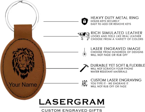 Vista 5 de LaserGram Llavero ovalado, Virgen de Guadalupe, grabado personalizado incluido (marrón oscuro)