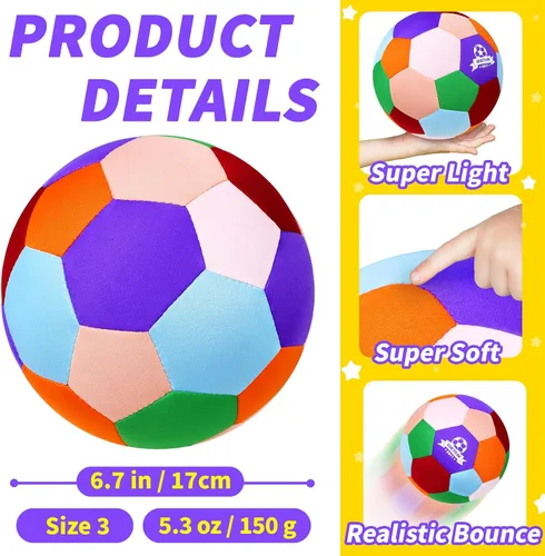 Vista 2 de RUN2PEAK Pelota de fútbol súper ligera y suave tamaño 3 - Pelotas de fútbol seguras y silenciosas para interiores, regalo divertido para jugar