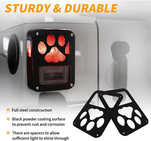 Vista 3 de Cubierta de Luz Trasera Compatible con Jeep Wrangler JK/JKU 2007-2018, Protector de Cubierta de Luz Trasera con Forma de Pata de Perro Protector