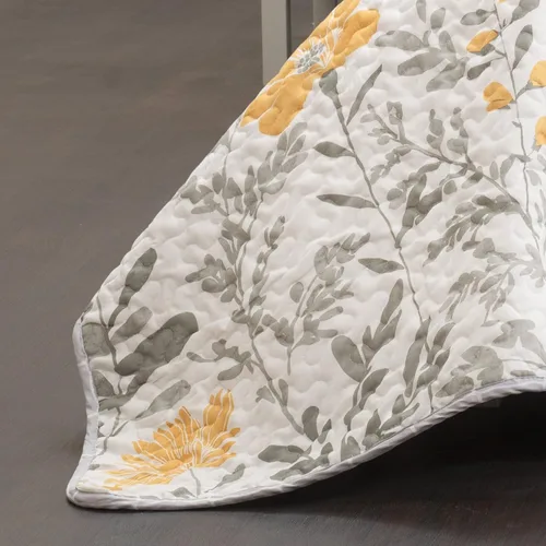 Vista 5 de LUSH DECOR - Juego de ropa de cama reversible, 3 piezas, diseño de hojas, color gris tamaño King Amarillo y gris