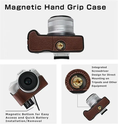 Vista 3 de Funda para cámara Canon EOS R50 Half Cover Case Grip BEADY PU Leather EOS r50 Funda protectora marrón