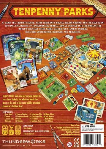 Vista 9 de Tenpenny Parks Juego de mesa Construye el mejor parque temático Hermoso parque de atracciones estrategia colocación de trabajadores juego