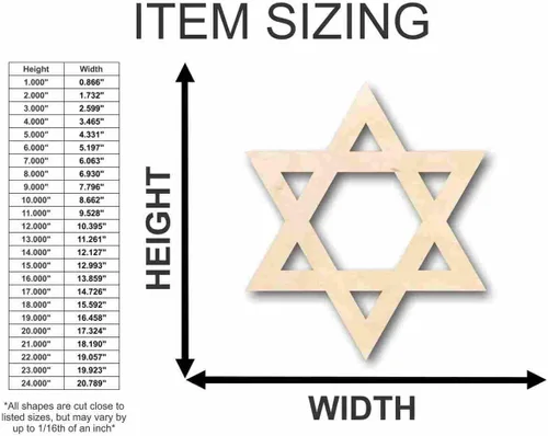 Vista 2 de Estrella de madera sin terminar de David Israel forma Hanukkah Craft hasta 46" DIY 3" / 1/2