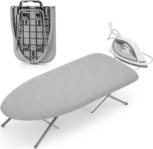 Vista 9 de KINGBOARD Tabla de planchar de mesa, tabla de planchar pequeña con soporte para planchar, tabla de planchar plegable, cubierta extragruesa, tabla