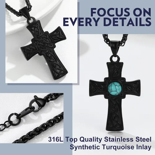 Vista 4 de Bandmax Stainless Steel Celtic Cross Necklace for Men Women Irish Knot Prayer Charm Necklace Serenity Crucifix Jewelry